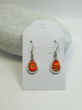 Orange Fire opal teardrop earrings